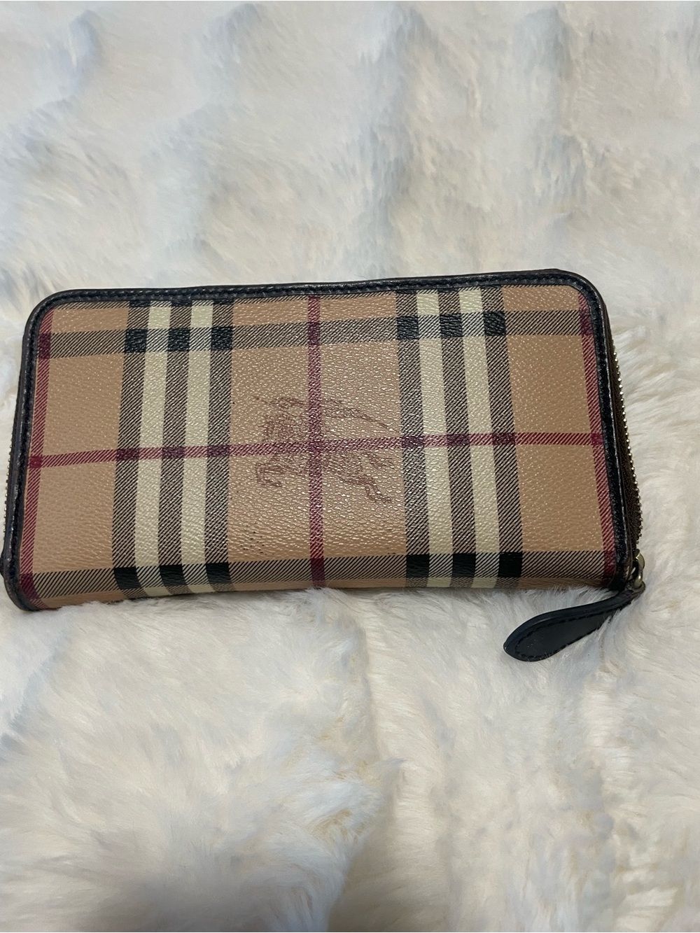 Burberry Beige Nova Check Zip Around Wallet with Brown Trim